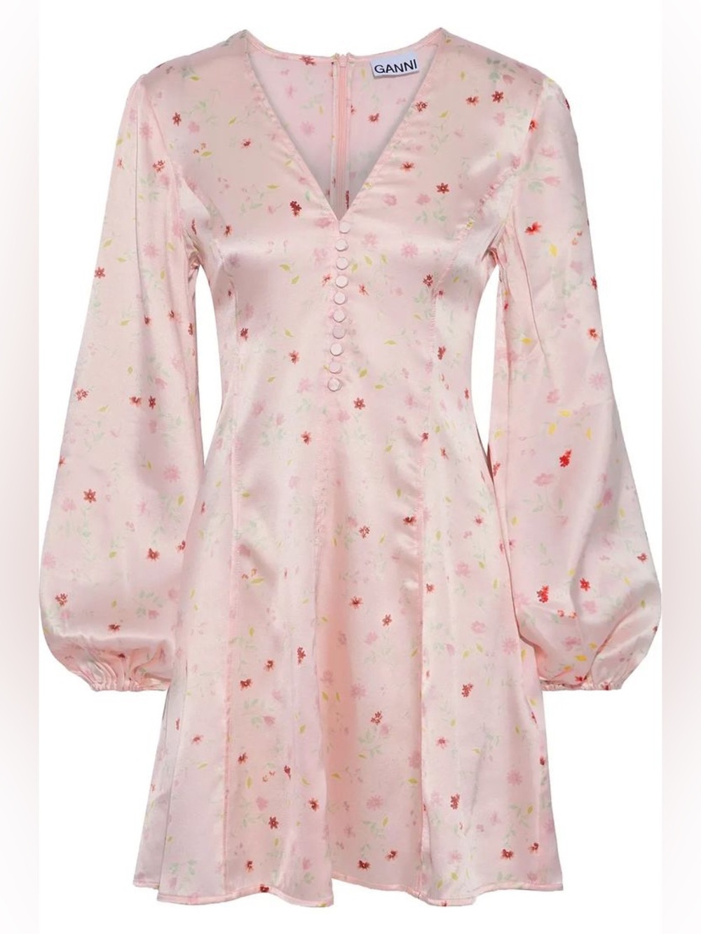 ✨GANNI | Blakely Floral Print Silk Blend SatinV-Neck Mini Dress |Sz EU 36 US S/4